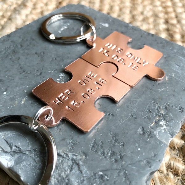 Ineinandergreifendes Puzzle Schlüsselanhänger, Personalisiert aus Kupfer, Messing oder Aluminium
