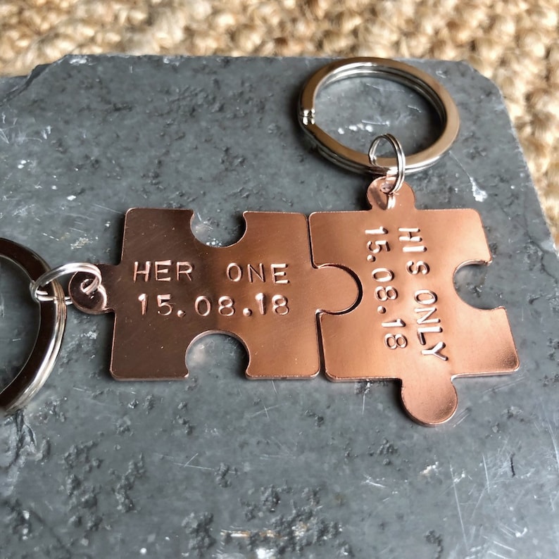 Interlocking Jigsaw Puzzle Keyring Personalised in Copper Etsy