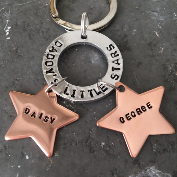 hand stamped cutley KEYRING fathers day 5 STAR DAD