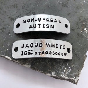 Autism Awareness Trainer Tags, Personalised Shoe Tags, Medical Alert, Supplied in Pairs