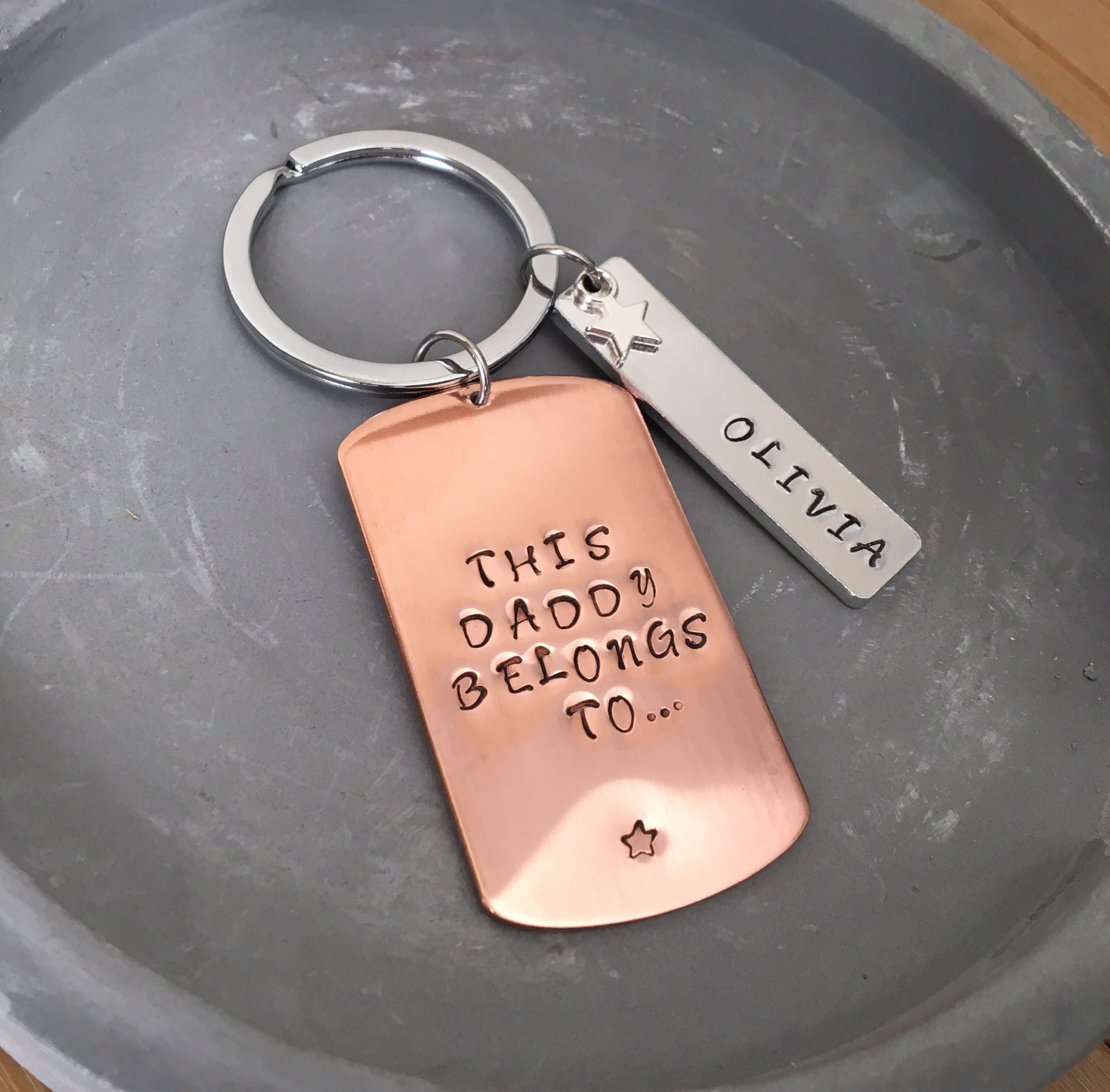 hand stamped cutley KEYRING fathers day 5 STAR DAD