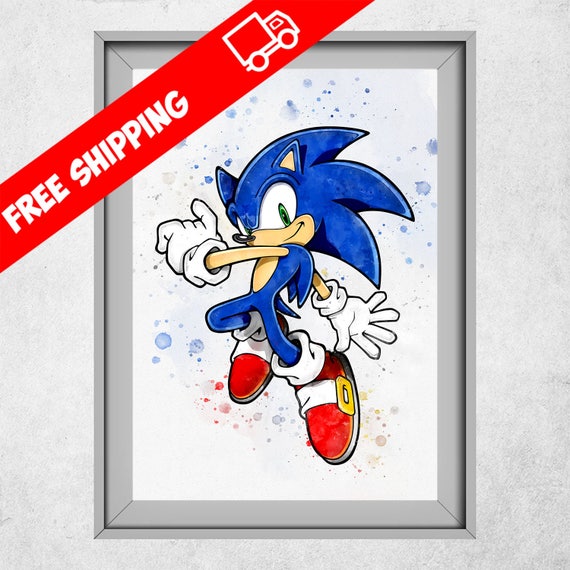 Sonic The Hedgehog Print Watercolour Sonic Nursery Wall Art Kids Room Poster Bedroom Decorations Giclee Art Print Free Shipping