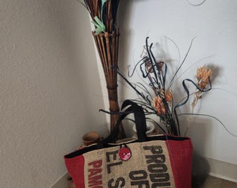 Upcycled Coffee Sack Burlap Tote Bag – Handmade Eco Friendly Market & Beach Bag with Lining and Zipper Pocket