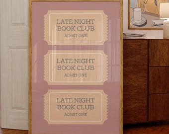 Book Club Admit One Printable Poster – Vintage Reading Wall Art Decor