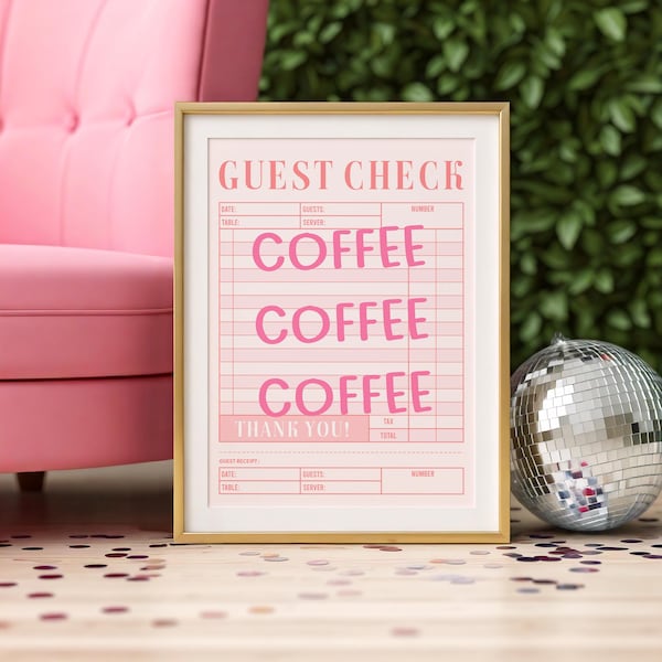 Guest Check Wall Art Pink Kitchen Decor Luke's Diner Coffee Lover Gilmore Quote Girls Poster