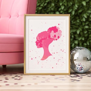 Stampa da parete con bambola nera, poster con barba afro naturale, BarbieCore, estetica, decorazione rosa, bar, festa, stanza delle ragazze, fan di bambola nera, decorazione per la casa