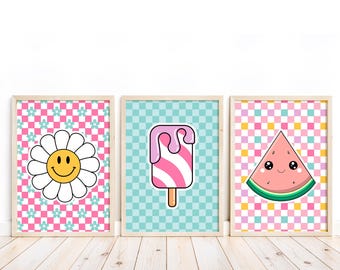 Conjunto de pôsteres decorativos para sala de jogos, quarto infantil, decoração retrô para sala de aula, estilo kawaii para pré-escola.