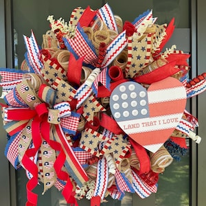 Patriotic Wreath for front door, 4th of July Wreath, Patriotic Door Wreath, Patriotic Memorial Wreath