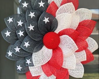 Ghirlanda con bandiera americana, decorazione patriottica per porta in iuta di poliestere, stelle rosse, bianche e blu