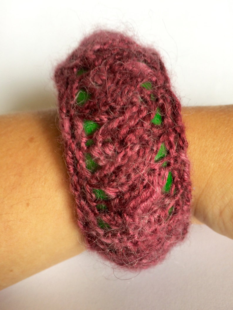 Handmade,Crochet Chunky Swatch Bangle,Purple and Green,Pretty,willowtreegb,Etsy.com
