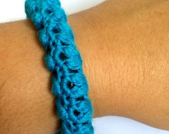 Handmade,Crochet V Puff Swatch Bangle,Electric blue and black,Pretty,willowtreegb,Etsy.com