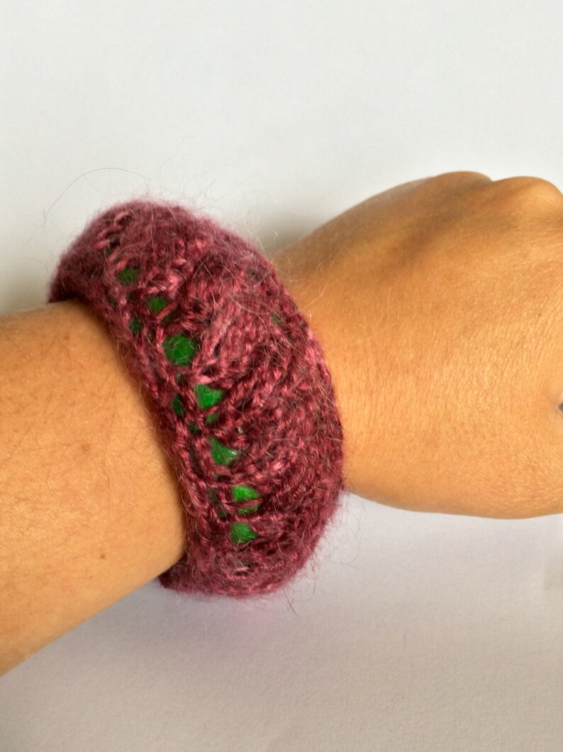 Handmade,Crochet Chunky Swatch Bangle,Purple and Green,Pretty,willowtreegb,Etsy.com