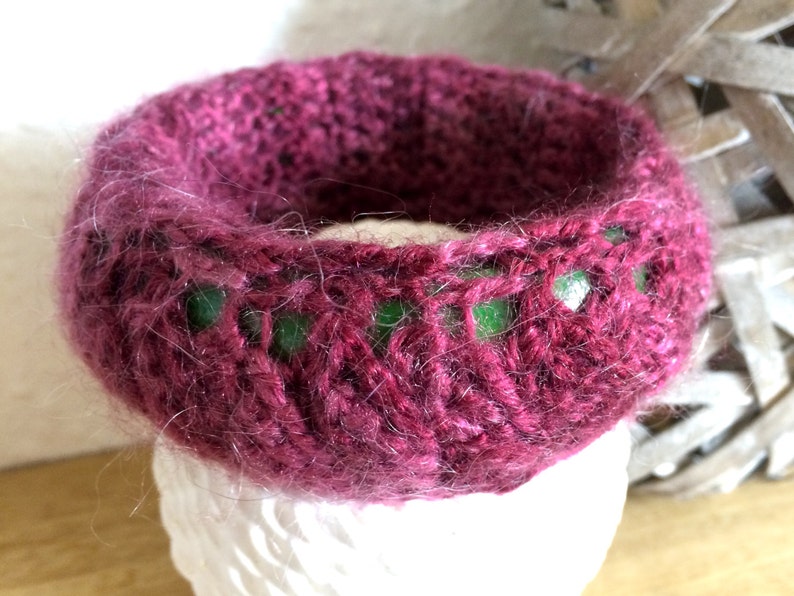 Handmade,Crochet Chunky Swatch Bangle,Purple and Green,Pretty,willowtreegb,Etsy.com