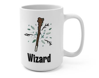 Wizard D&D Mug: White Ceramic Coffee Cup, Gift for Dungeons and Dragons
