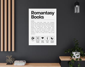 Romantasy Canvas Print - Bookish Wall Art with Tropes Ingredients List, Fantasy Romance Decor for Readers
