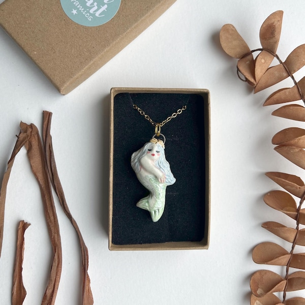 Mermaid Necklace – Handmade Ceramic Jewellery – Sea Goddess – Aquamarine Blue Spirit Totem – Handmade Sea Goddess Gift