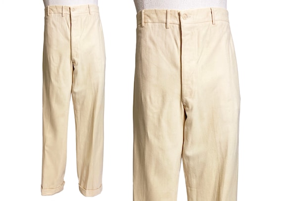 Mens Vintage 1930s Cream Flannel Trouser