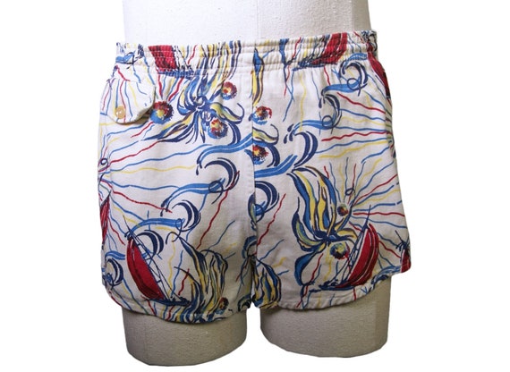 Mens 1950s Pilgrim Printed Swim Trunks