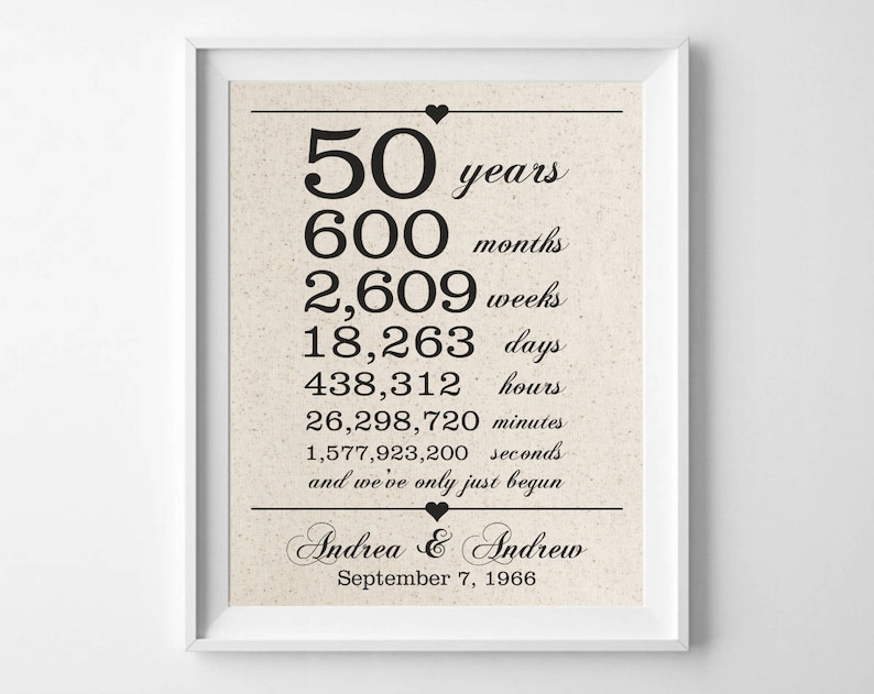Personalized Print on 100/% Cotton Fabric 50 years together 50th Anniversary Gift for Husband Wife Days Hours Minutes Seconds