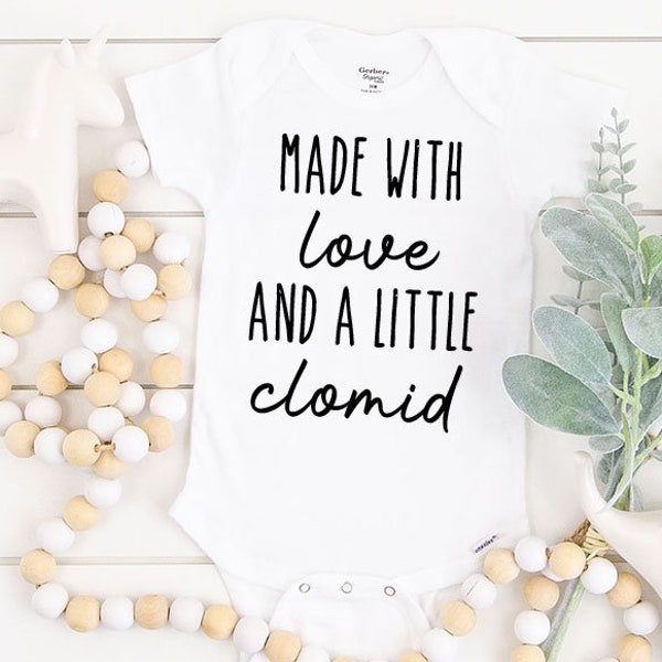 Made With Love and Clomid IVF IUI  Baby Onesie - For this child we have prayed - Rainbow After the Storm Onesie - Infertility Baby Onesie