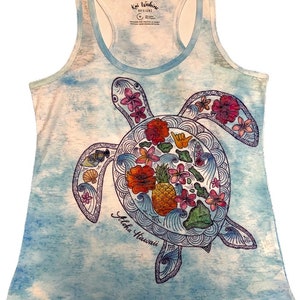 Kai Wahine Designs Hawaiian Lace Honu Women's Burnout Racerback Tank Top