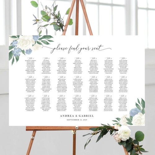 Royal Blue Wedding Seating Chart Template Boho Chic Floral - Etsy