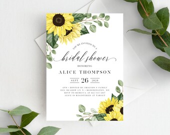 Sunflower Bridal Shower Invitation Template, Rustic Sunflowers, Instant Download, 144