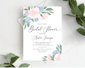 Alya Dusty Blue Floral Social Distance Bridal Shower Invite Bridal Shower by Mail Invitation Editable Instant Download