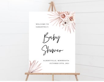 Boho Baby Shower Sign Girl, Instant Download, Printable, Floral Baby Shower Signage, 150