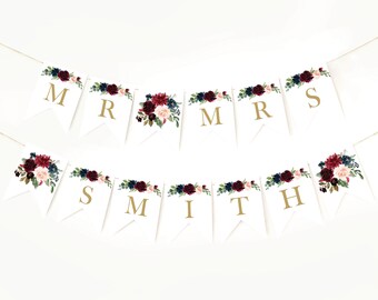 Mr and Mrs Banner Wedding Signs, Wedding Welcome Sign Template, Wedding Decorations, Mr and Mrs Burgundy Wedding Banners, Templett, 131