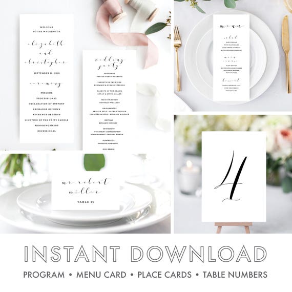 Wedding Programs Calligraphy Order Of Ceremony Printable Wedding