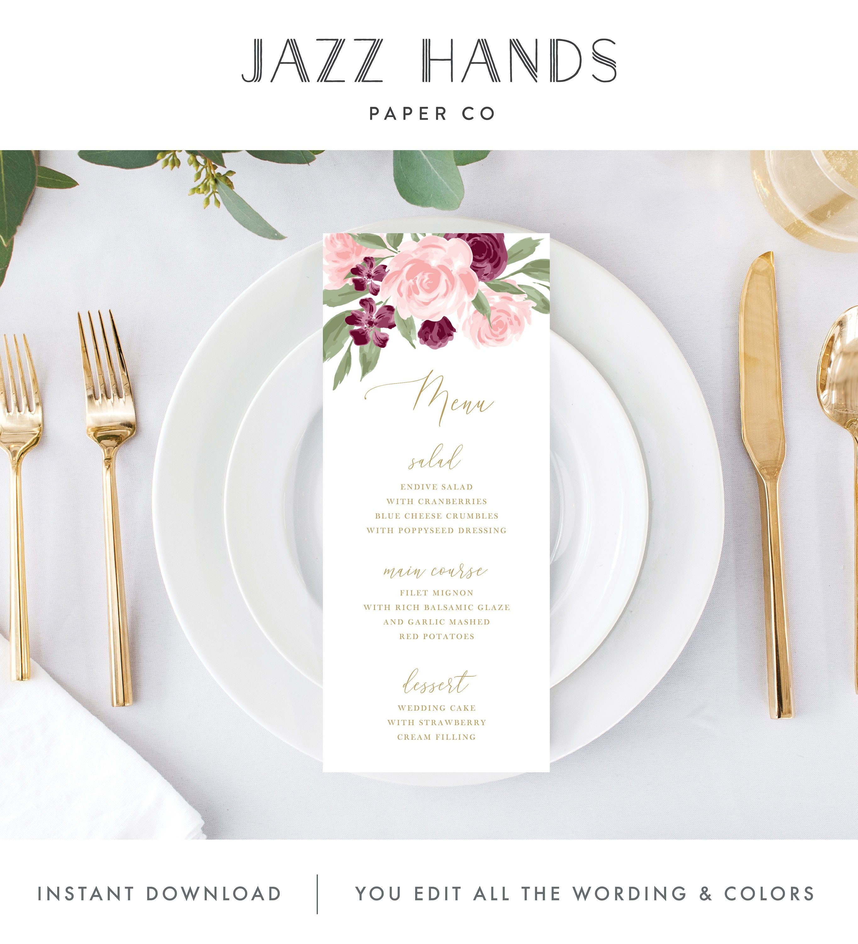 Printable Wedding Menu Table Setting Menu Reception Menu Etsy