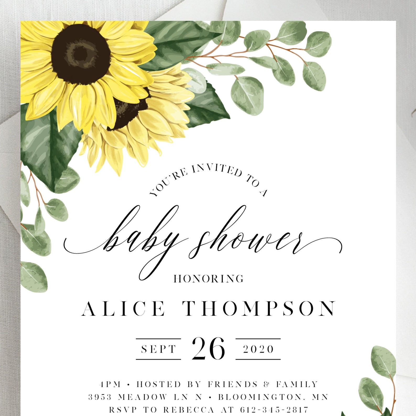 Sunflower Baby Shower Invitation Template Instant Download Etsy