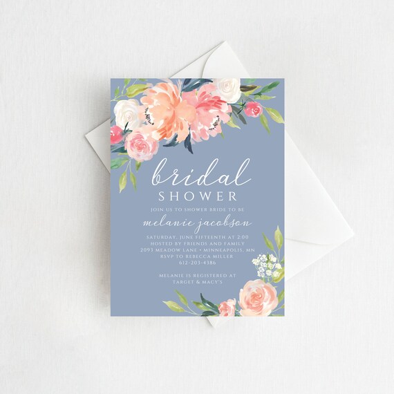 dusty blue bridal shower invitation printable bridal shower etsy