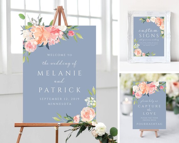 Wedding Welcome Sign Template Bundle Watercolor Floral Etsy