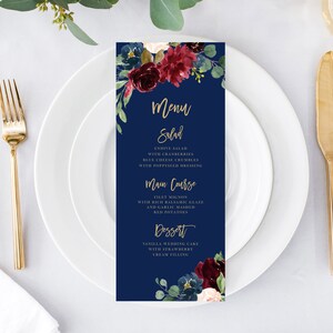 Wedding Menu Printable Template Printable Menumenu Template - Etsy