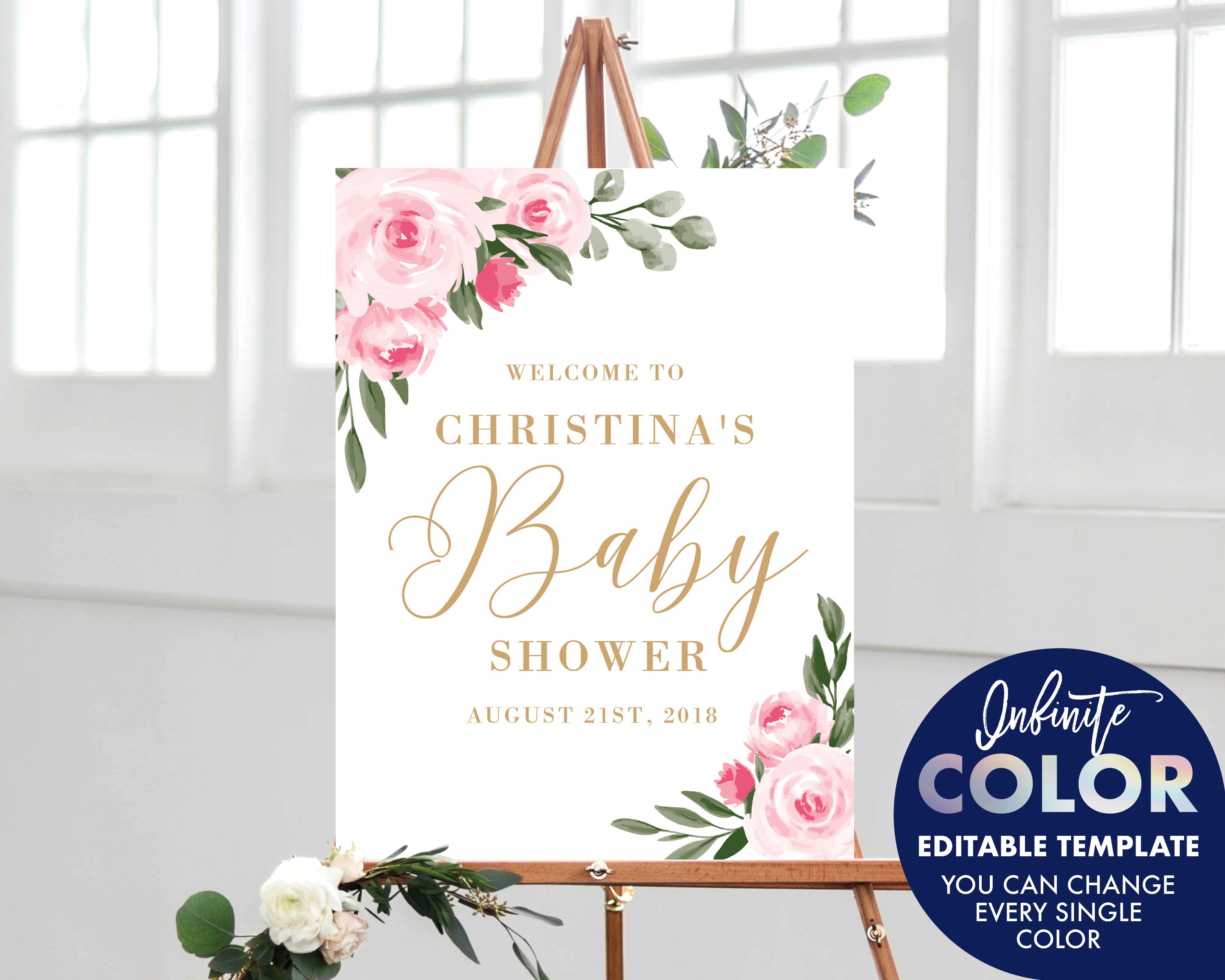 Baby Shower Sign Template Girl Colors and Text Fully Etsy