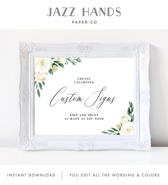 Wedding Sign Template, Greenery Wedding Signs, Printable Reception or Ceremony Signs, Fully Editable Colors and Wording with Templett, 139V1 Il_570xn