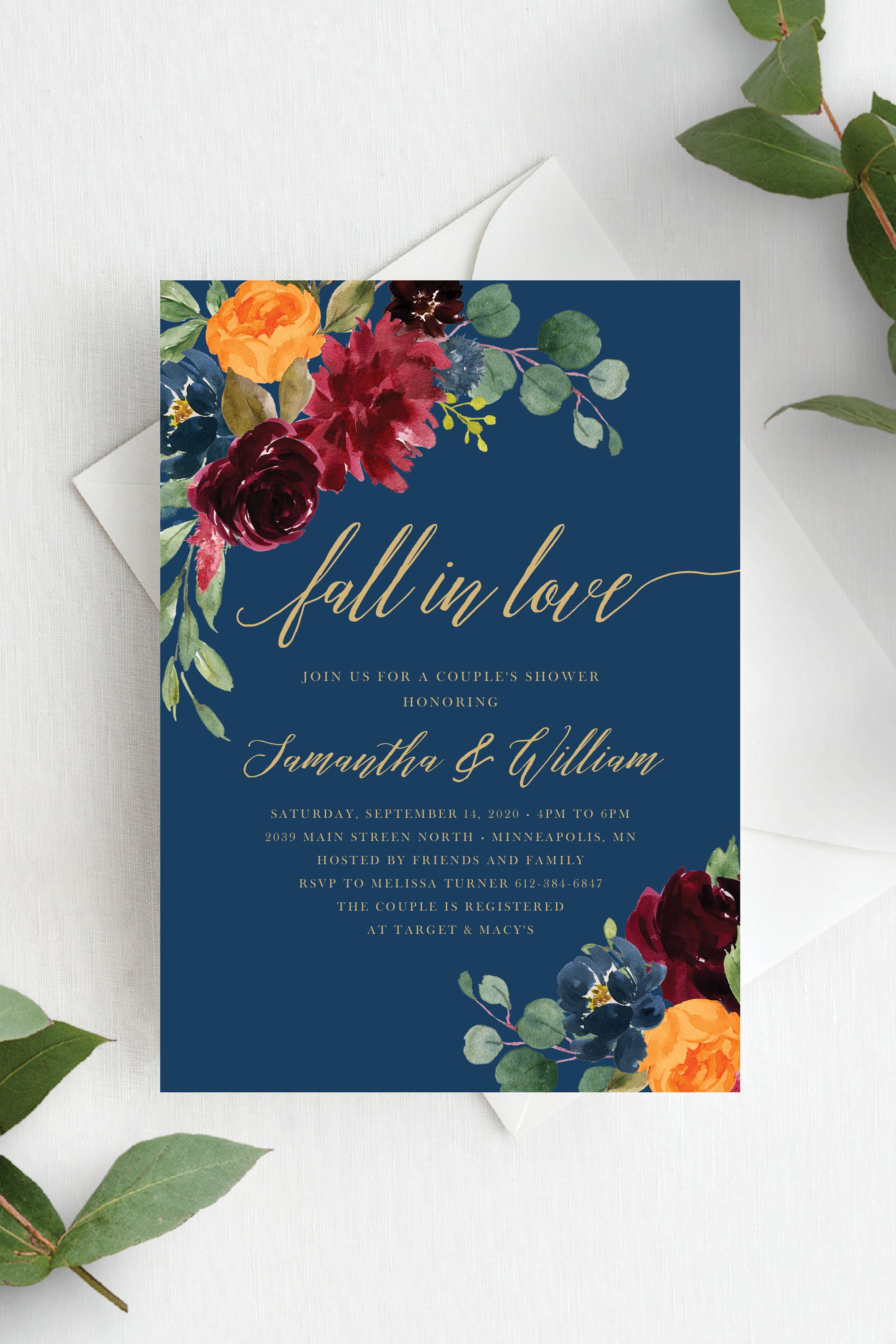 Couples Shower Invitation Template Fall in Love Couple's | Etsy