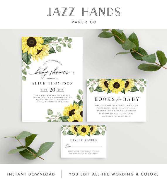 Matching Sunflower Baby Shower Invitation Instant Download Set of 6 Printable Baby Shower Games INSTANT DOWNLOAD
