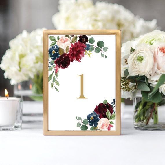 Printable Marsala Wedding Table Number Template Table Numbers