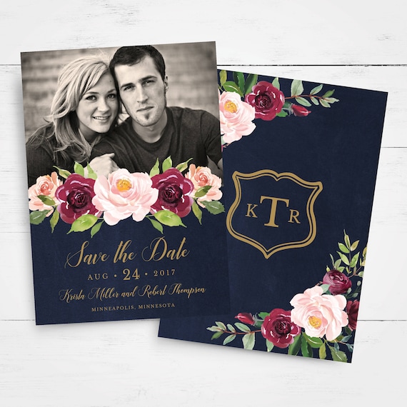 Save the Wedding Date Templates INSTANT DOWNLOAD, Editable Save the Date Template, Photo Save the Date, watercolor, photo, marsala, burgundy Il_570xn