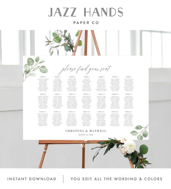 Eucalyptus Greenery Seating Chart Wedding Template, 139V6 Il_570xn