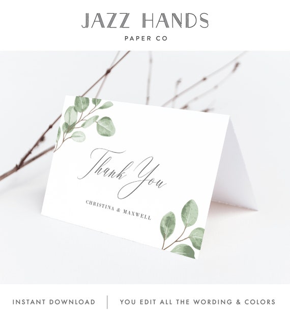 Folded Wedding Thank You Card Template Greenery Eucalyptus Wedding, 139V6 Il_570xn