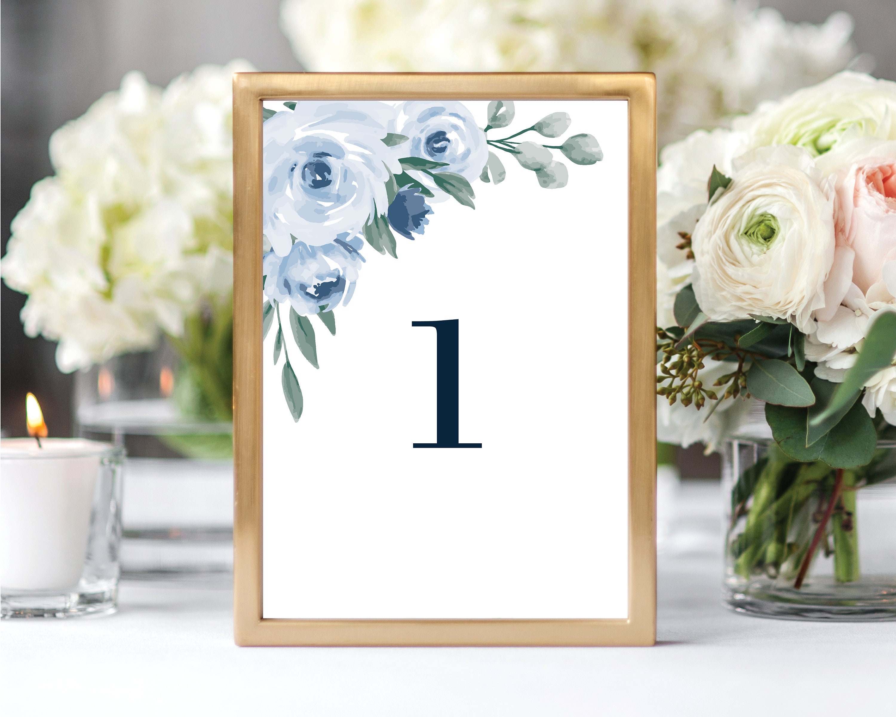table number template table numbers floral dusty blue