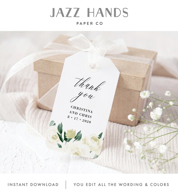 Wedding Favor Tags Template, Greenery Wedding Gift Tags Printable, Calligraphy Wedding, Fully Editable with Templett, 139V1 Il_570xn