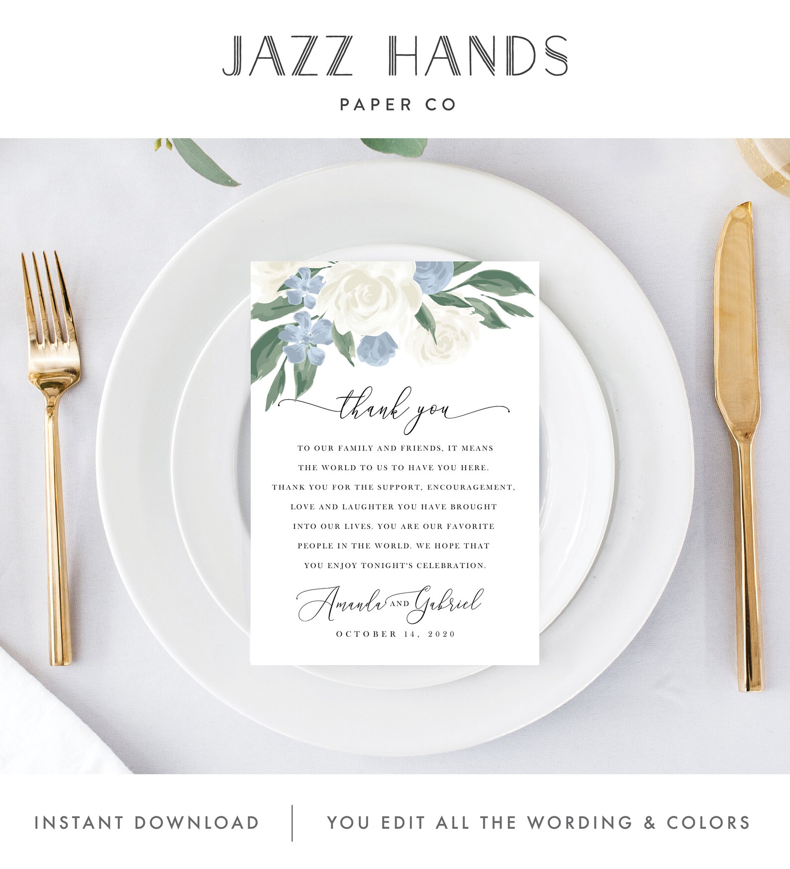Wedding Thank You Note Printable Thank You Card Template - Etsy