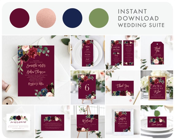 Burgundy Wedding Invitation Template Bundle Il_570xn