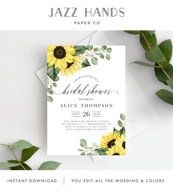 Sunflower Bridal Shower Invitation Template, Rustic Sunflowers, Instant Download, 144 Il_570xn