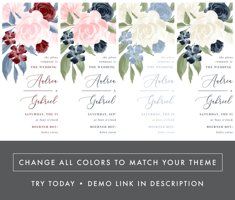 Order of Ceremony Ceremony Program Printable Wedding Programs Wedding Program Template Templett Burgundy and Blush Pink Floral
